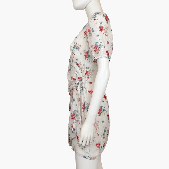 NWT COLLECTIVE CONCEPTS Sheer Floral V-Neck Wrap Mini Dress (White | Size S) - Picture 5 of 14